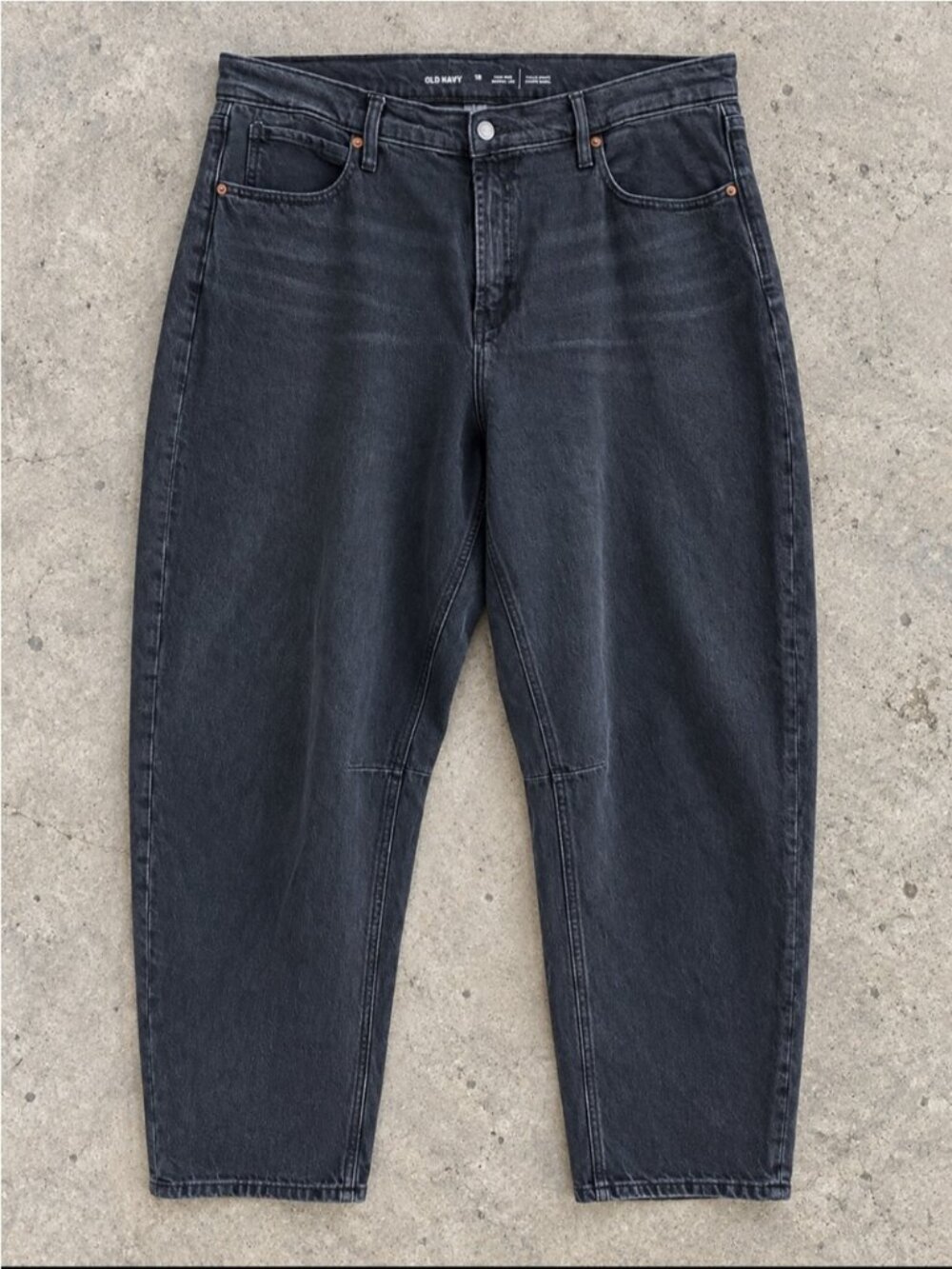 Old Navy High Rise Barrel Leg Jeans Women’s 18 Black Washed Stretch Denim
